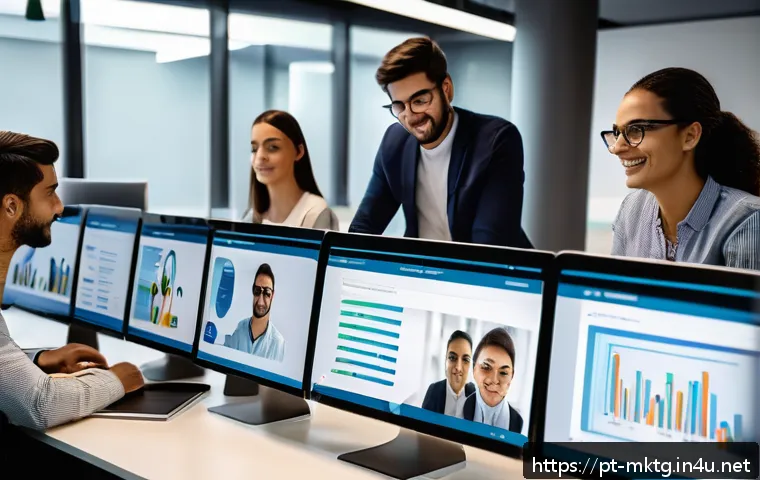 마케팅관리사 시험에서 자주 언급되는 법령 - A professional marketing team in a modern Brazilian office environment, collaborating on a digital c...
